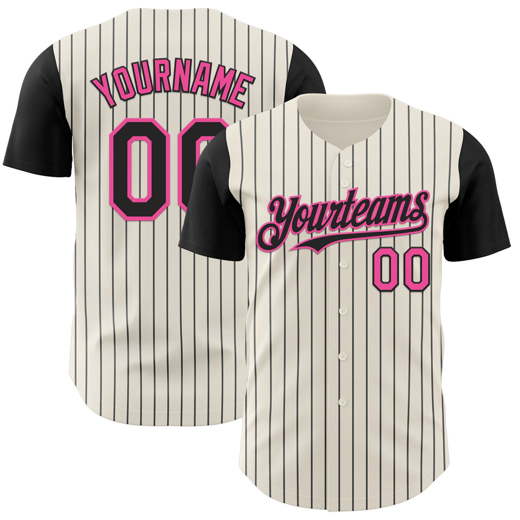 Custom Cream Black Pinstripe Pink Authentic Two Tone Baseball Jersey