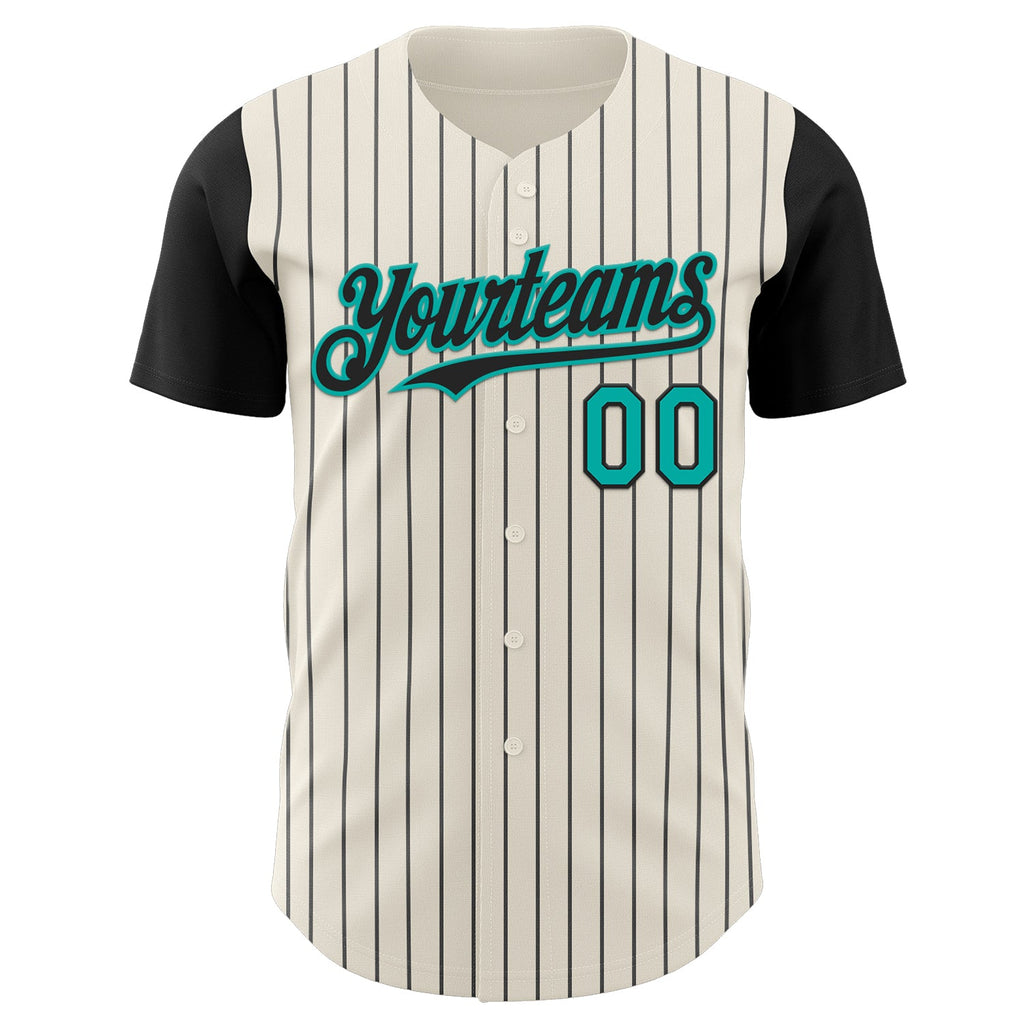 Custom Cream Black Pinstripe Aqua Authentic Two Tone Baseball Jersey
