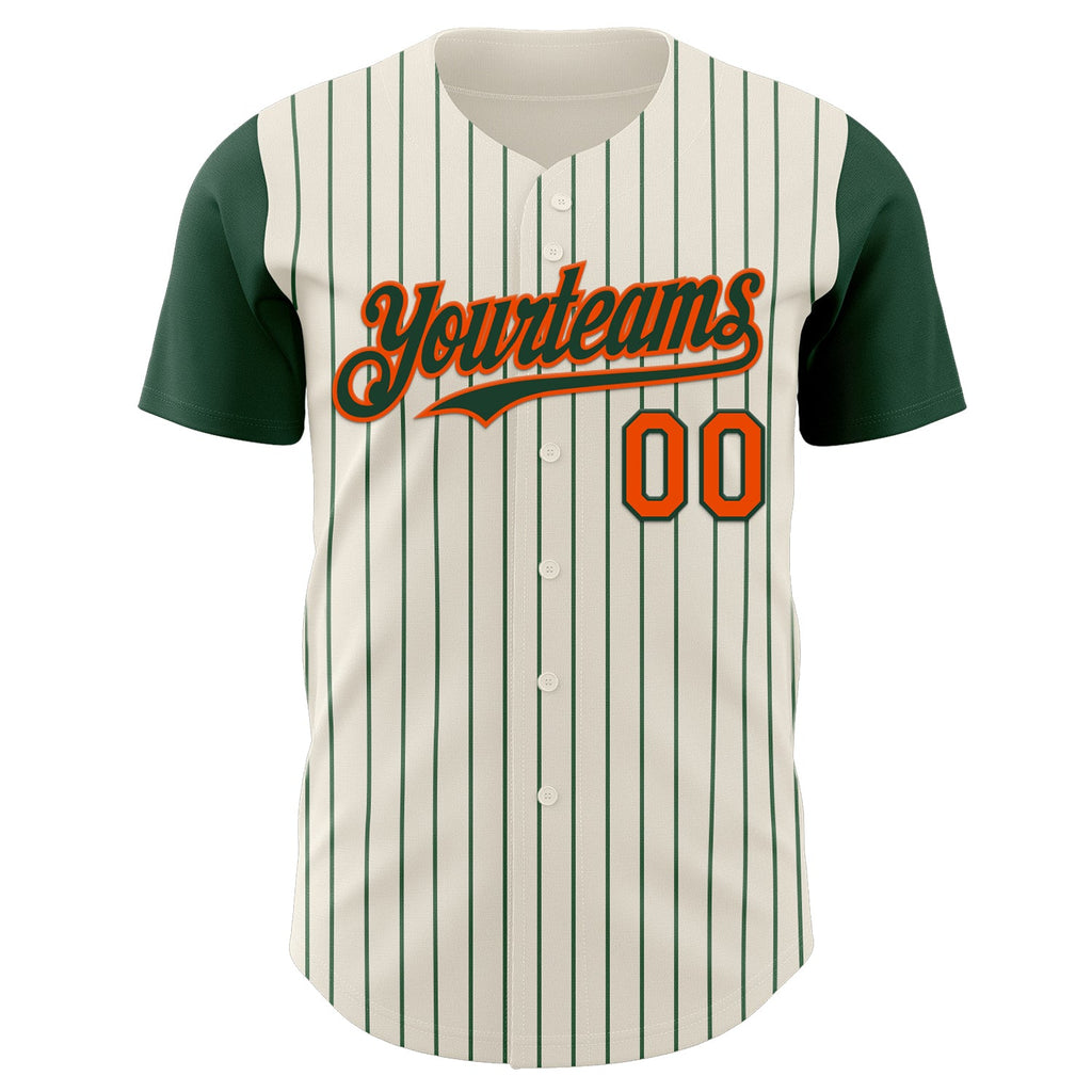 Custom Cream Green Pinstripe Orange Authentic Two Tone Baseball Jersey
