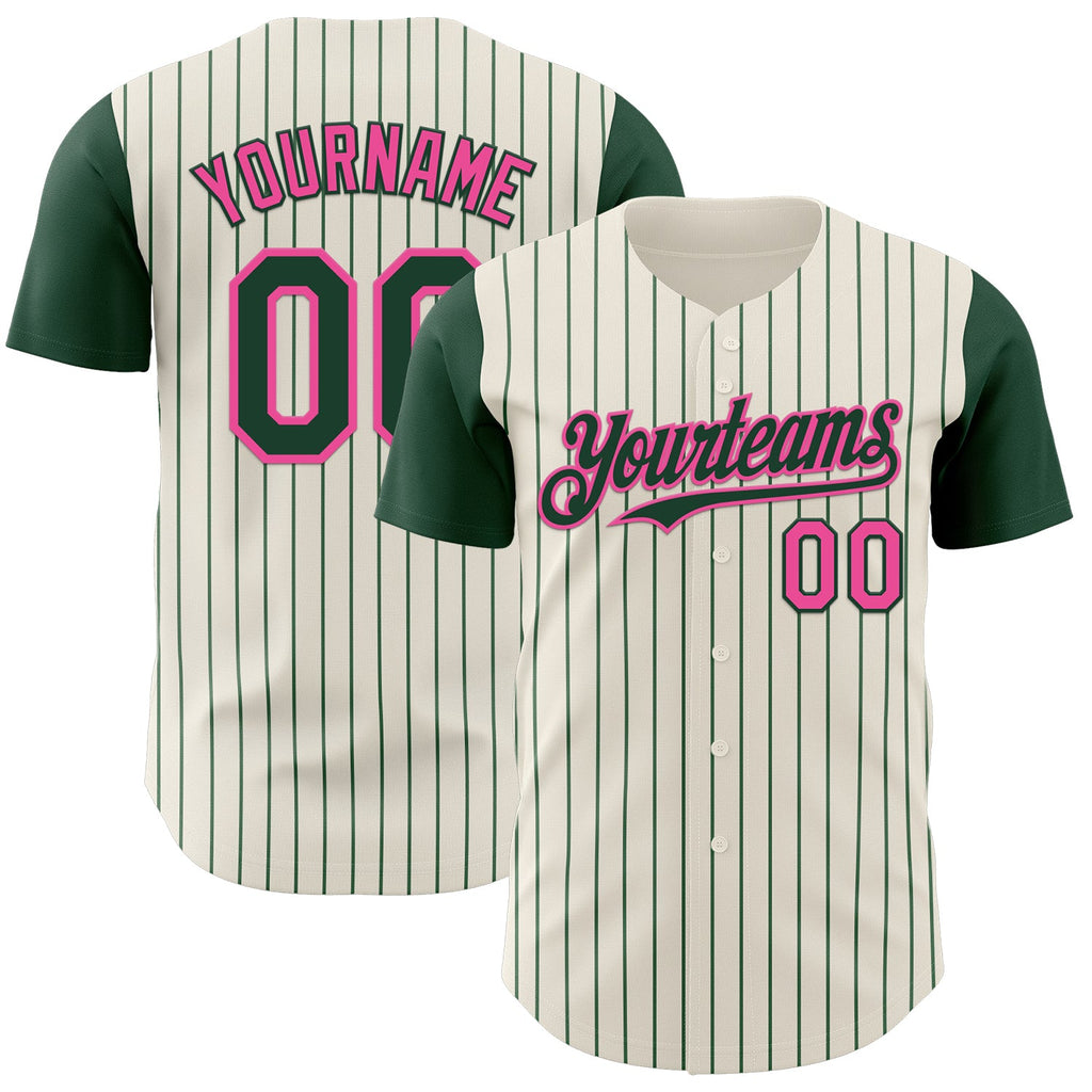 Custom Cream Green Pinstripe Pink Authentic Two Tone Baseball Jersey