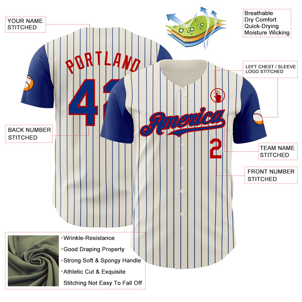 Custom Cream Royal Pinstripe Red Authentic Two Tone Baseball Jersey