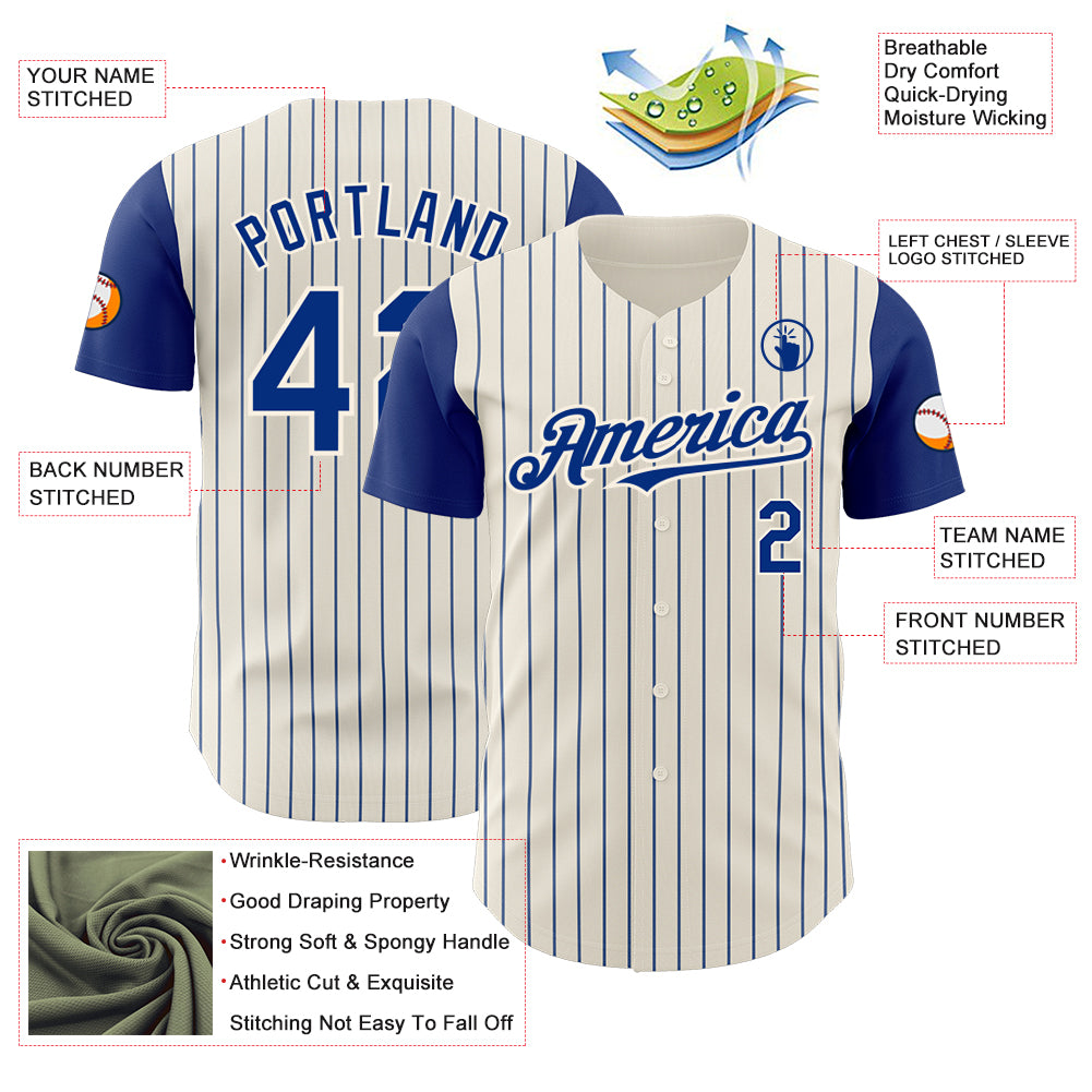 Custom Cream Royal Pinstripe Royal Authentic Two Tone Baseball Jersey