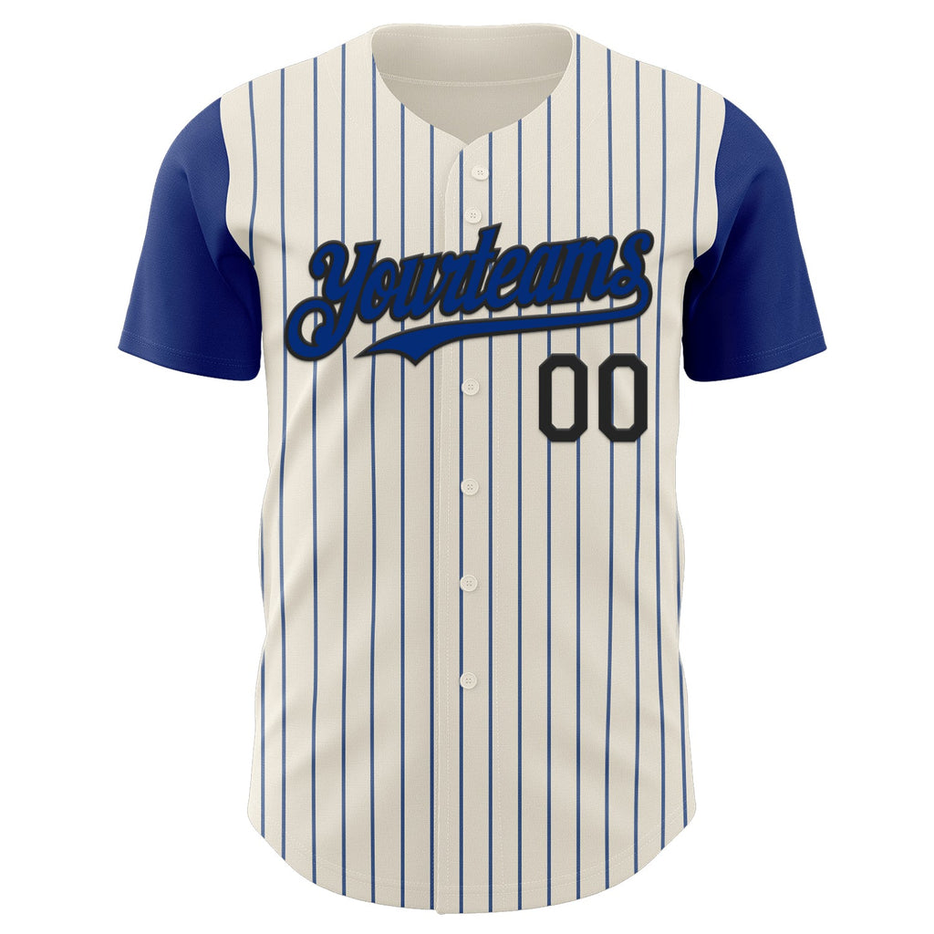 Custom Cream Royal Pinstripe Black Authentic Two Tone Baseball Jersey