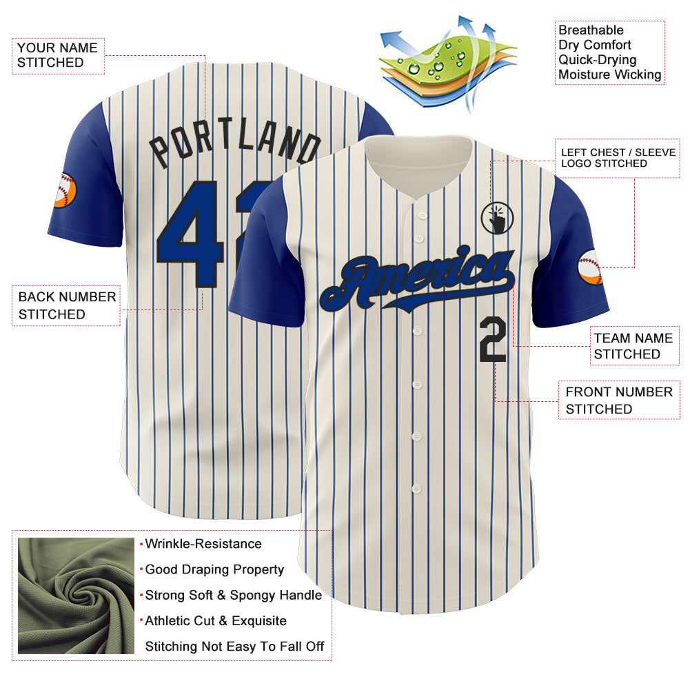 Custom Cream Royal Pinstripe Black Authentic Two Tone Baseball Jersey