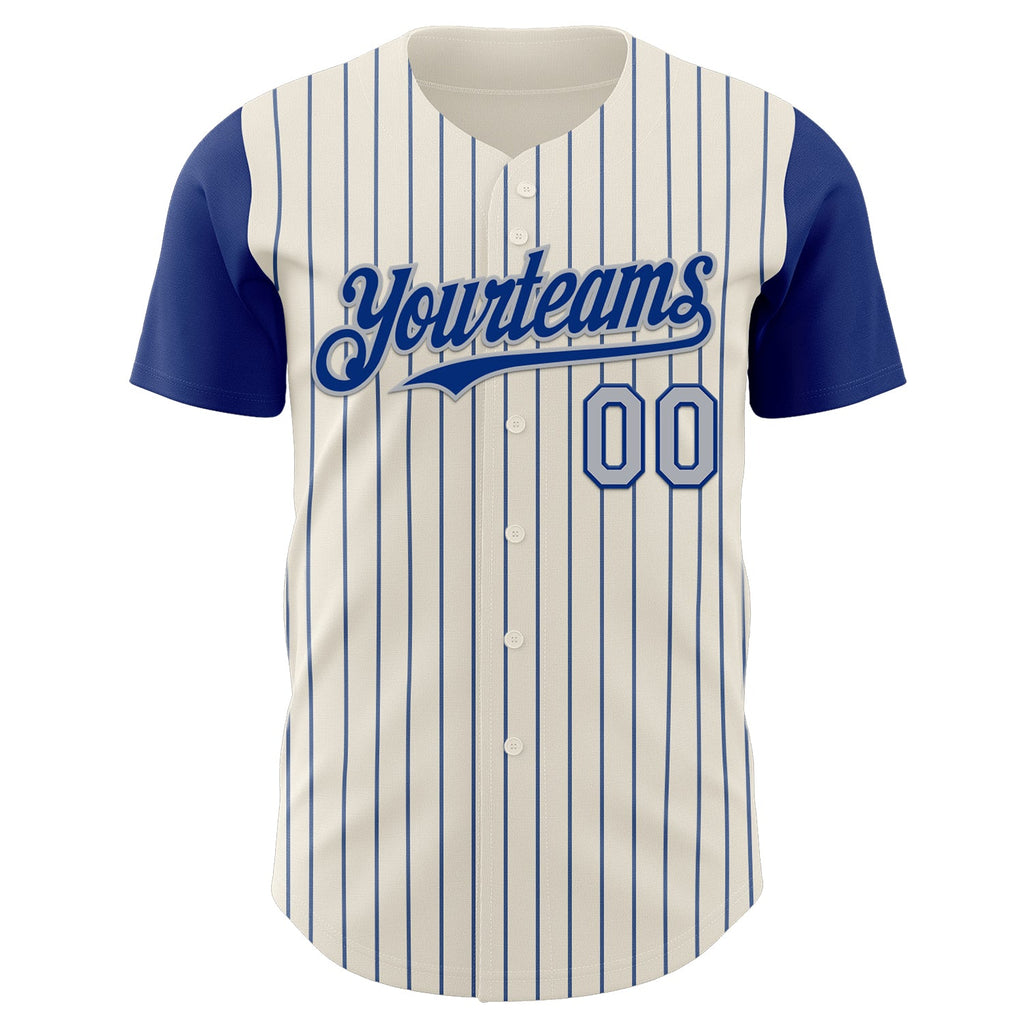 Custom Cream Royal Pinstripe Gray Authentic Two Tone Baseball Jersey
