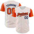 Custom White Orange Pinstripe Navy Authentic Two Tone Baseball Jersey