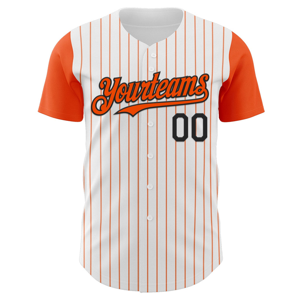 Custom White Orange Pinstripe Black Authentic Two Tone Baseball Jersey