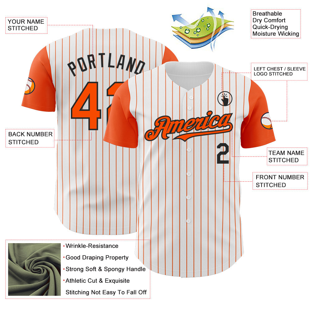 Custom White Orange Pinstripe Black Authentic Two Tone Baseball Jersey