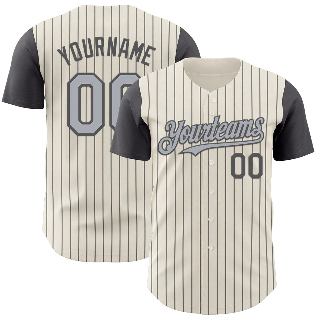 Custom Cream Steel Gray Pinstripe Gray Authentic Two Tone Baseball Jersey