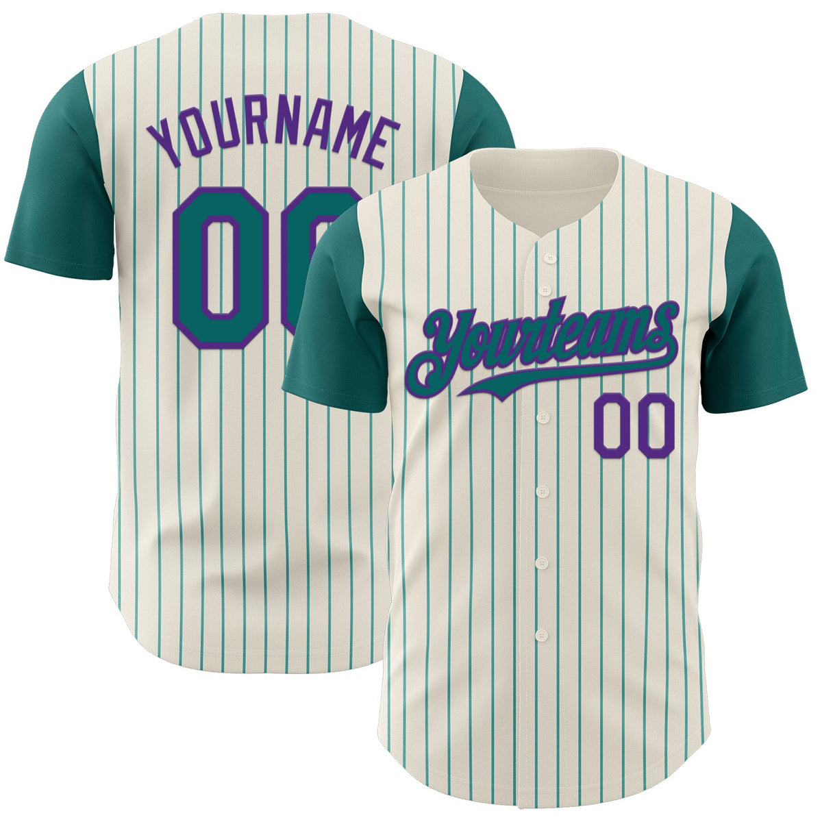 Custom Cream Teal Pinstripe Purple Authentic Two Tone Baseball Jersey