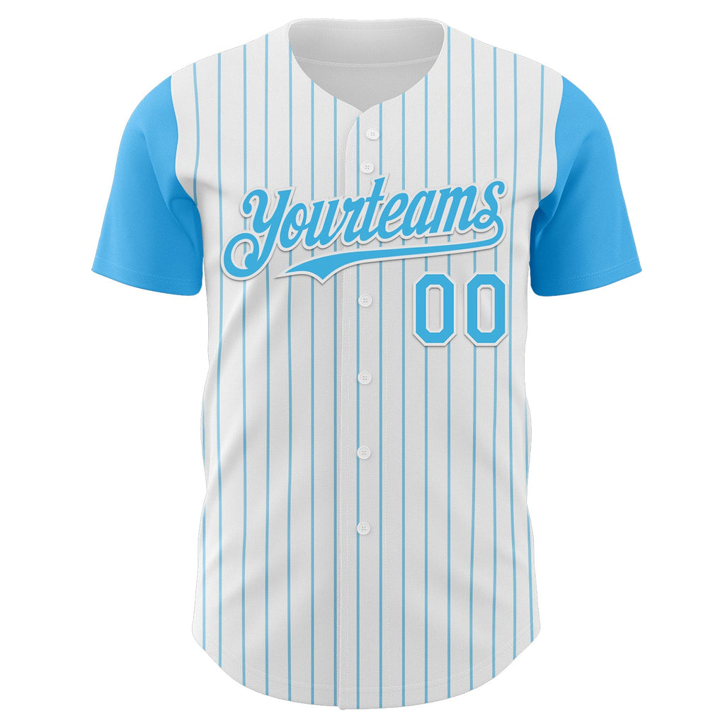 Custom White Sky Blue Pinstripe Sky Blue Authentic Two Tone Baseball Jersey