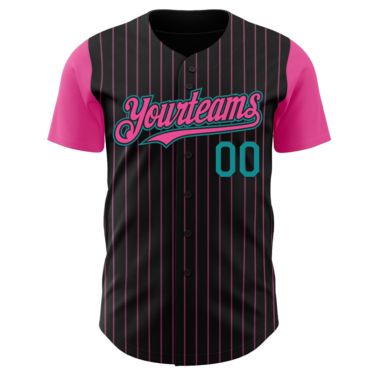 Custom Black Pink Pinstripe Teal Authentic Two Tone Baseball Jersey