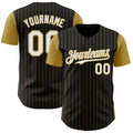 Custom Black Old Gold Pinstripe White Authentic Two Tone Baseball Jersey