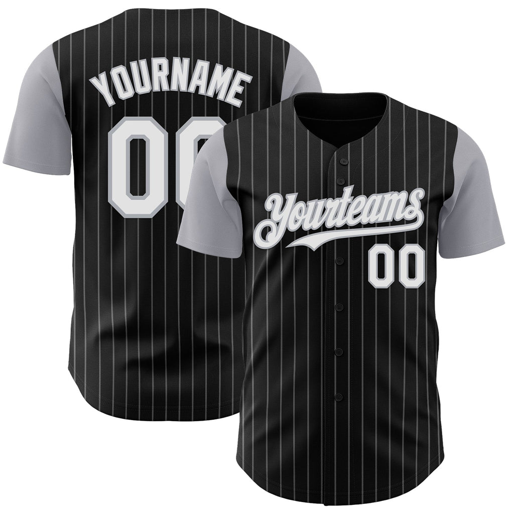 Custom Black Gray Pinstripe White Authentic Two Tone Baseball Jersey