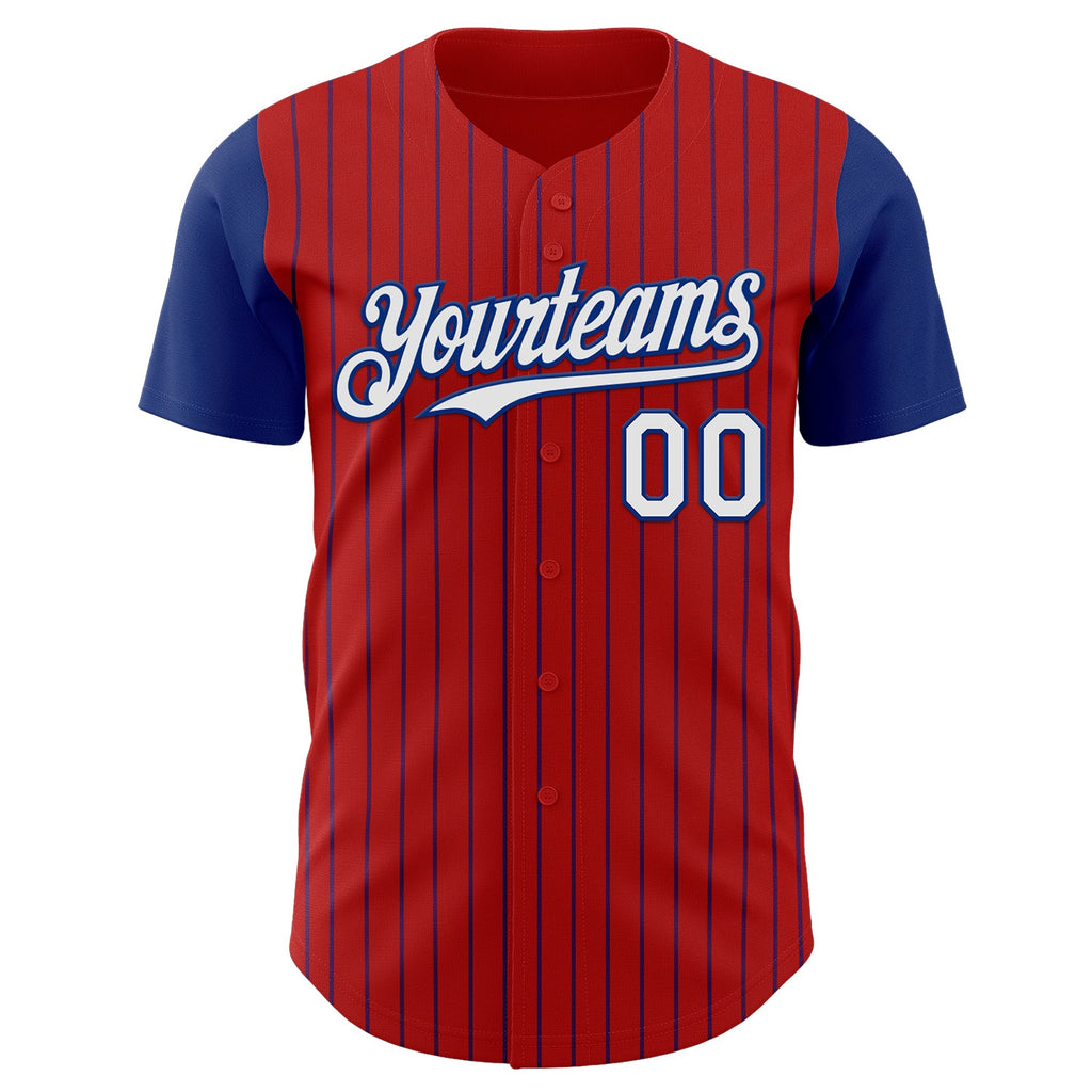 Custom Red Royal Pinstripe White Authentic Two Tone Baseball Jersey