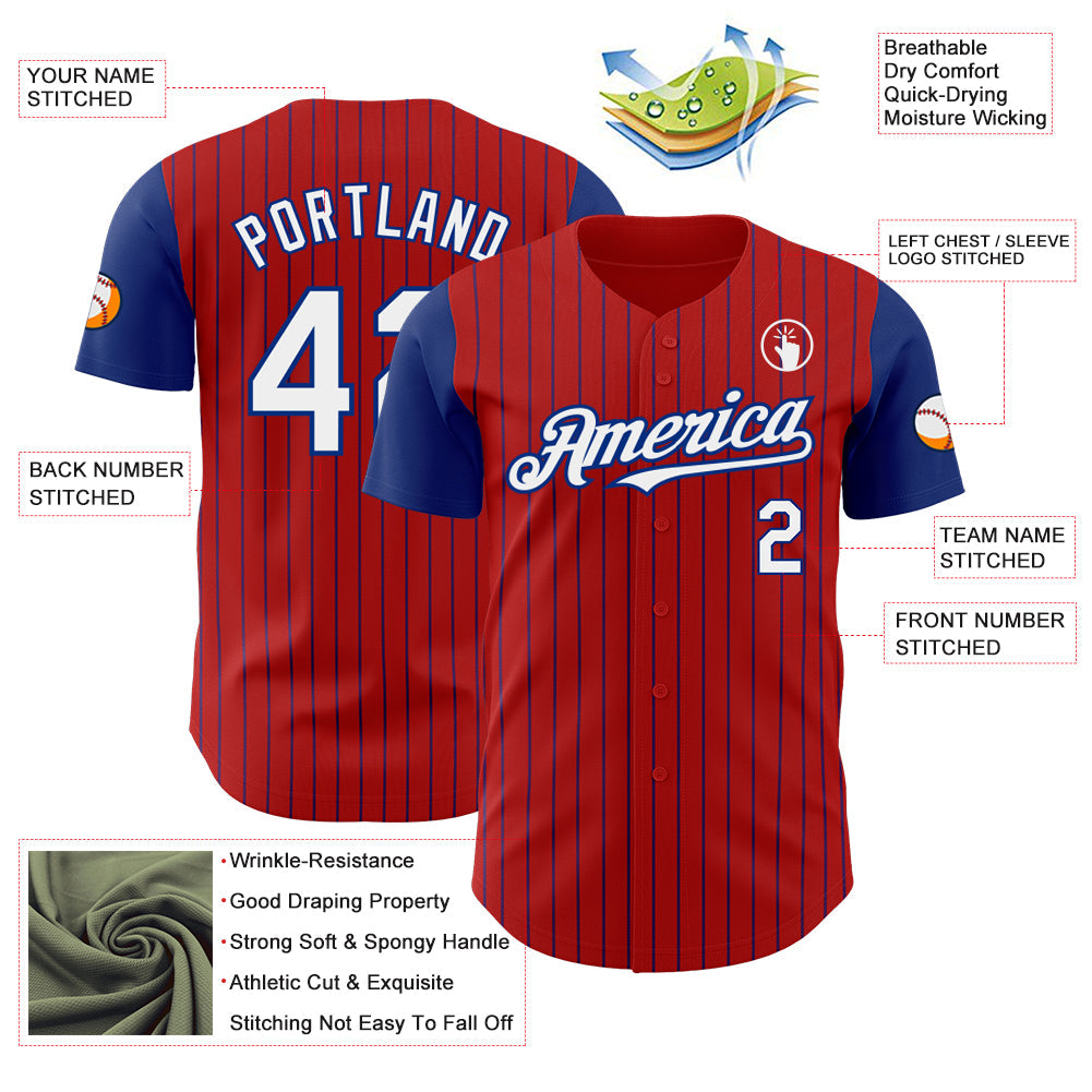 Custom Red Royal Pinstripe White Authentic Two Tone Baseball Jersey