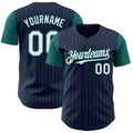Custom Navy Teal Pinstripe White Authentic Two Tone Baseball Jersey