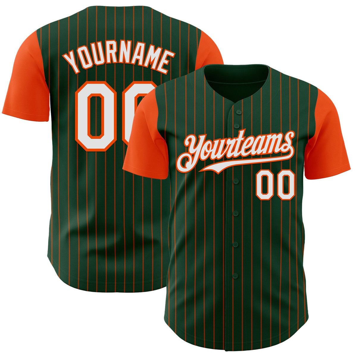 Custom Green Orange Pinstripe White Authentic Two Tone Baseball Jersey