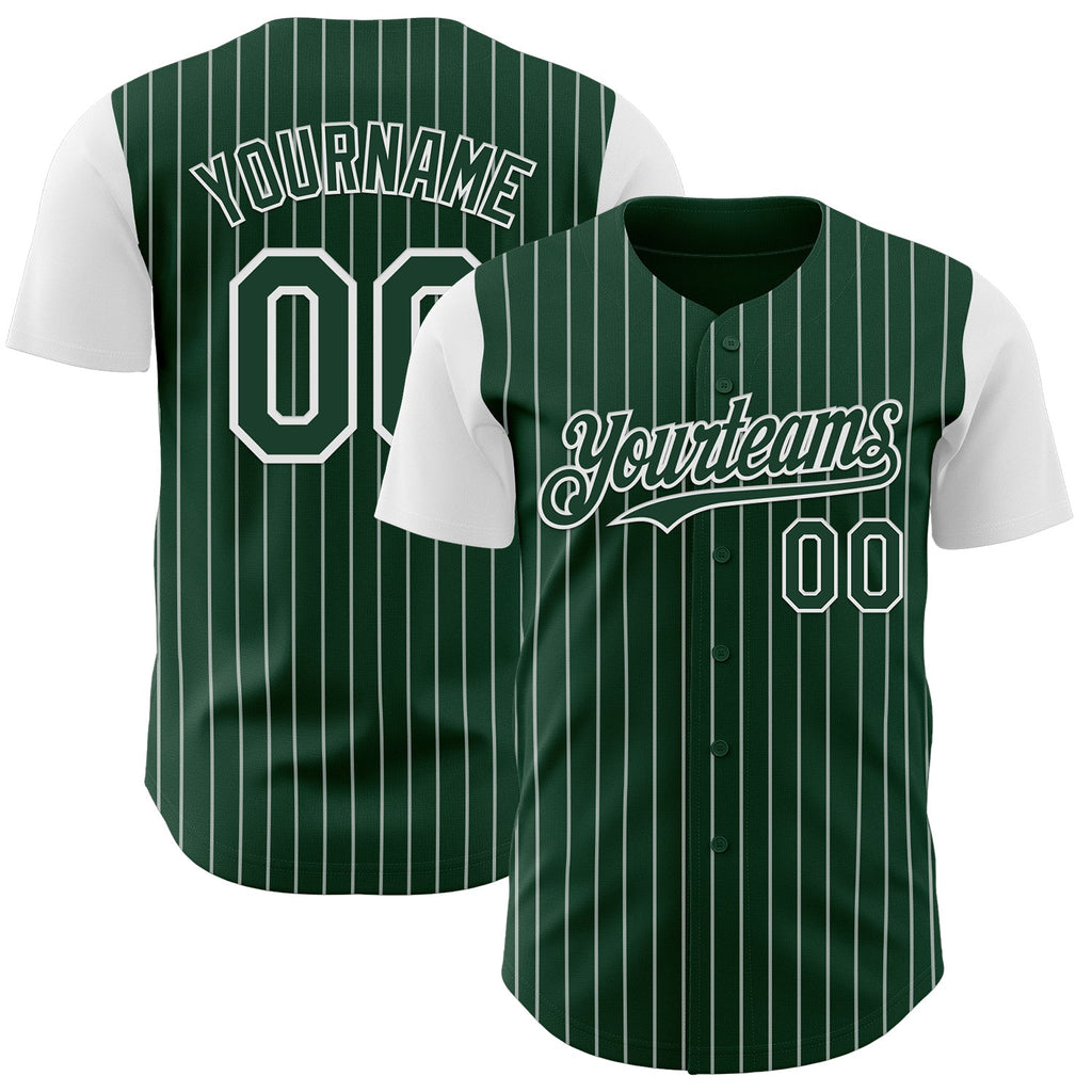Custom Green White Pinstripe White Authentic Two Tone Baseball Jersey