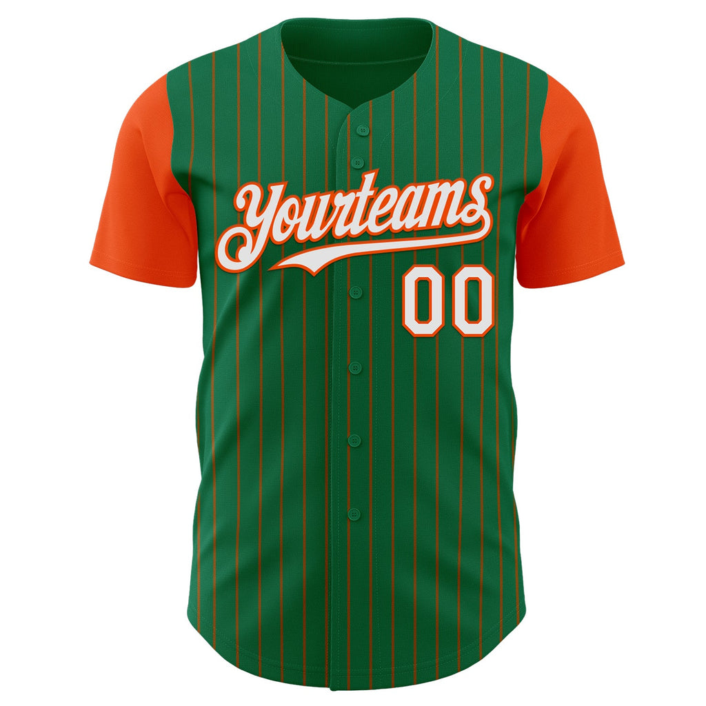 Custom Kelly Green Orange Pinstripe White Authentic Two Tone Baseball Jersey