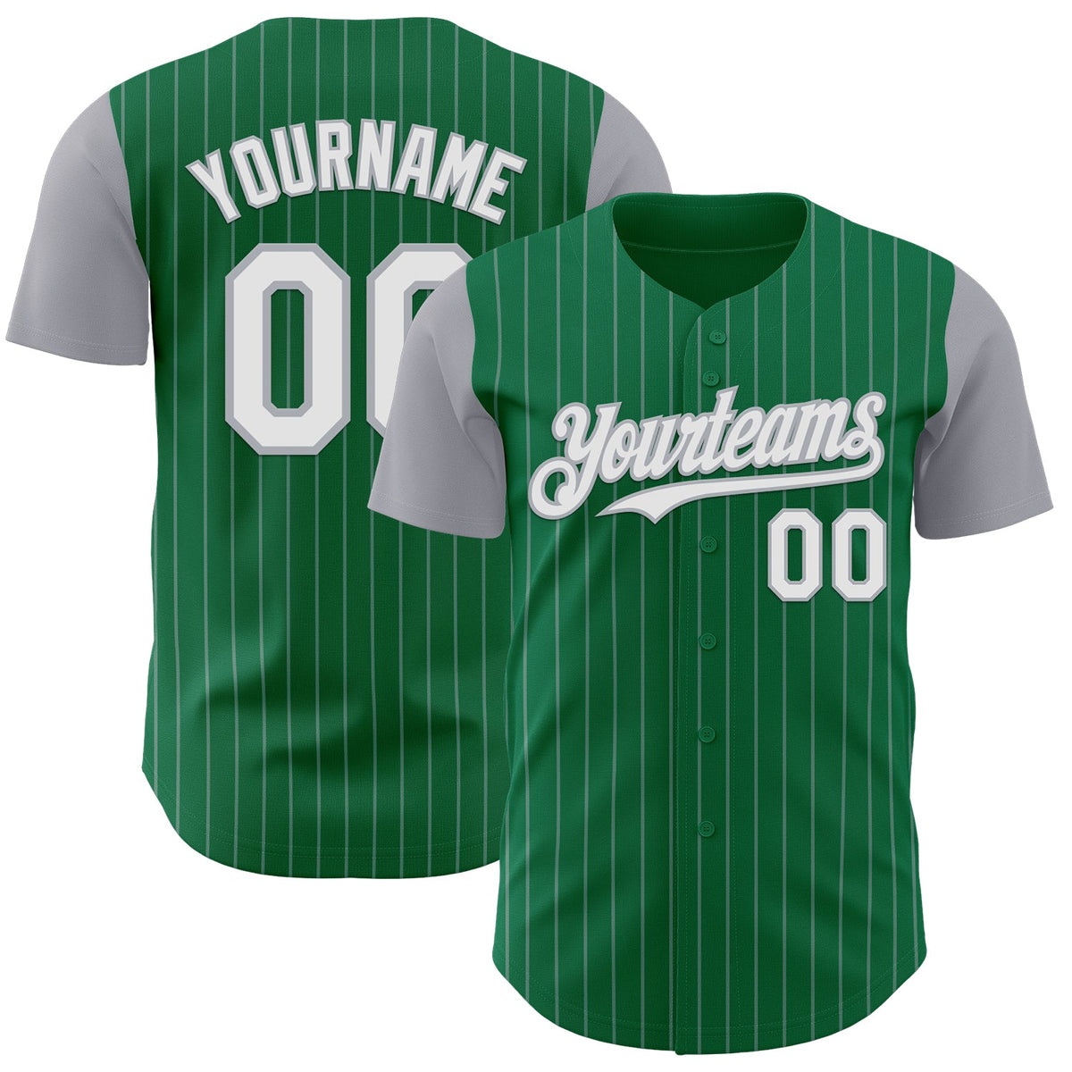 Custom Kelly Green Gray Pinstripe White Authentic Two Tone Baseball Jersey