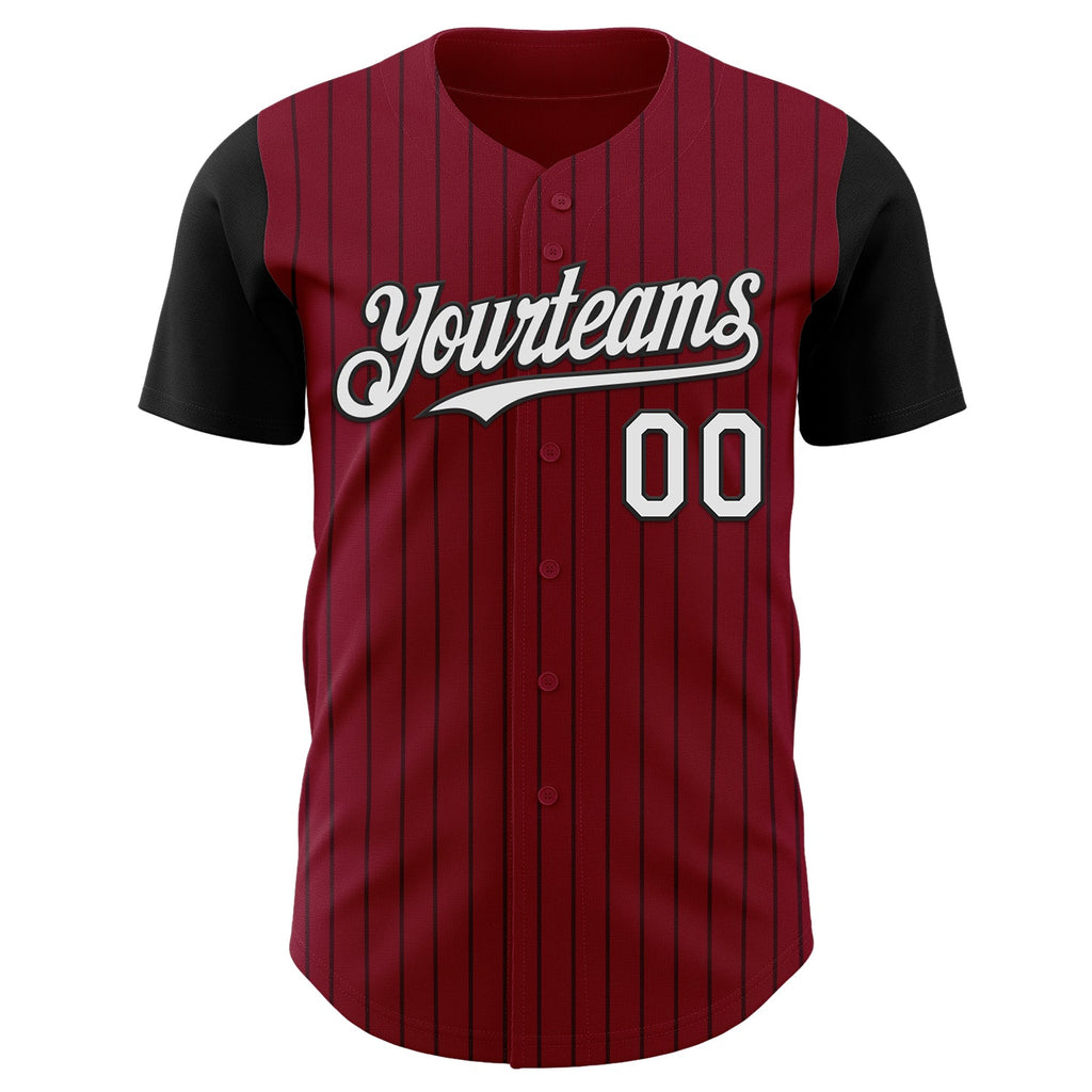 Custom Crimson Black Pinstripe White Authentic Two Tone Baseball Jersey