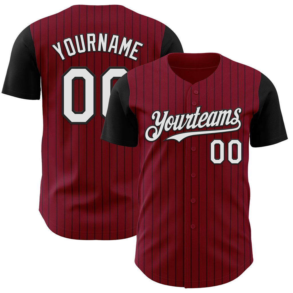 Custom Crimson Black Pinstripe White Authentic Two Tone Baseball Jersey