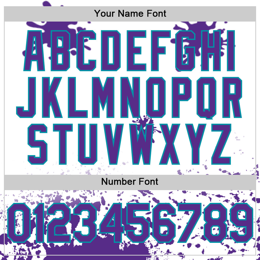 Custom White Purple Teal-Gray Splatter Camo Two Tone Authentic Baseball Jersey