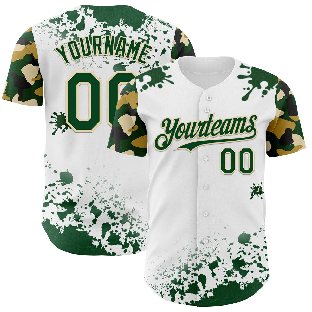 Custom White Green-Cream Splatter Camo Two Tone Authentic Baseball Jersey