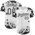 Custom White Steel Gray-Black Splatter Camo Two Tone Authentic Baseball Jersey