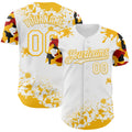 Custom White Gold Red-Black Splatter Camo Two Tone Authentic Baseball Jersey