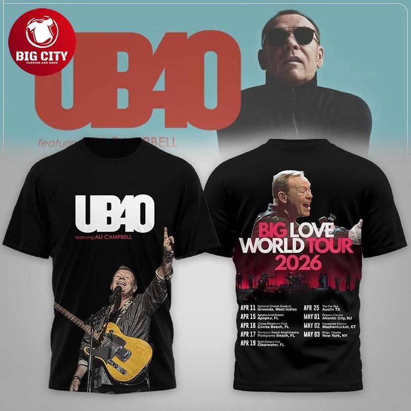 UB40 Big Love World Tour 2026 Celebrating Two Sided Shirt