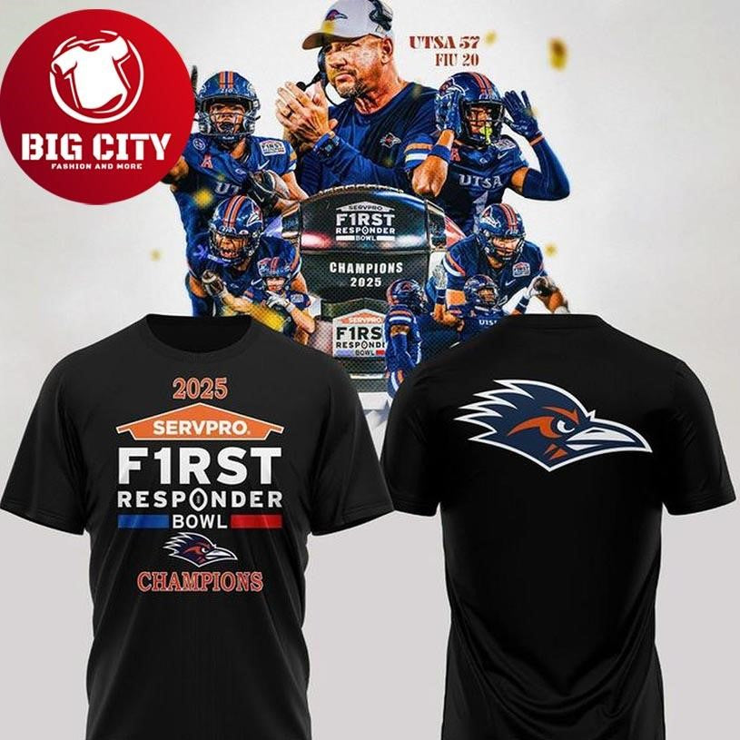 UTSA Roadrunners 2025 First Responder Bowl Champs Two Sided Shirt