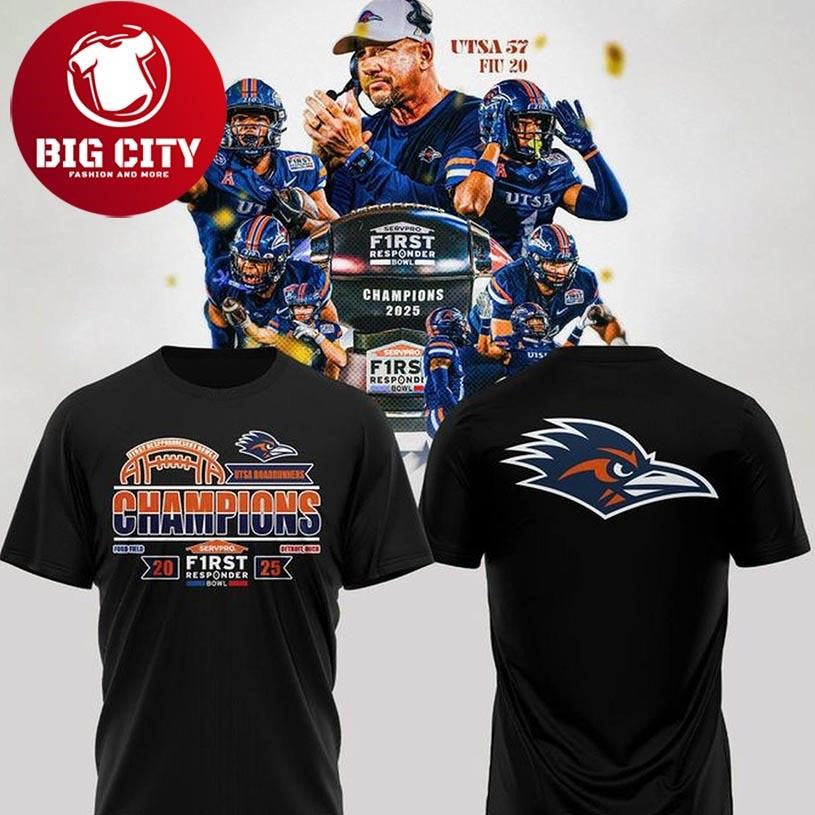 UTSA Roadrunners First Responder Bowl Champions 2025 Two Sided Shirt