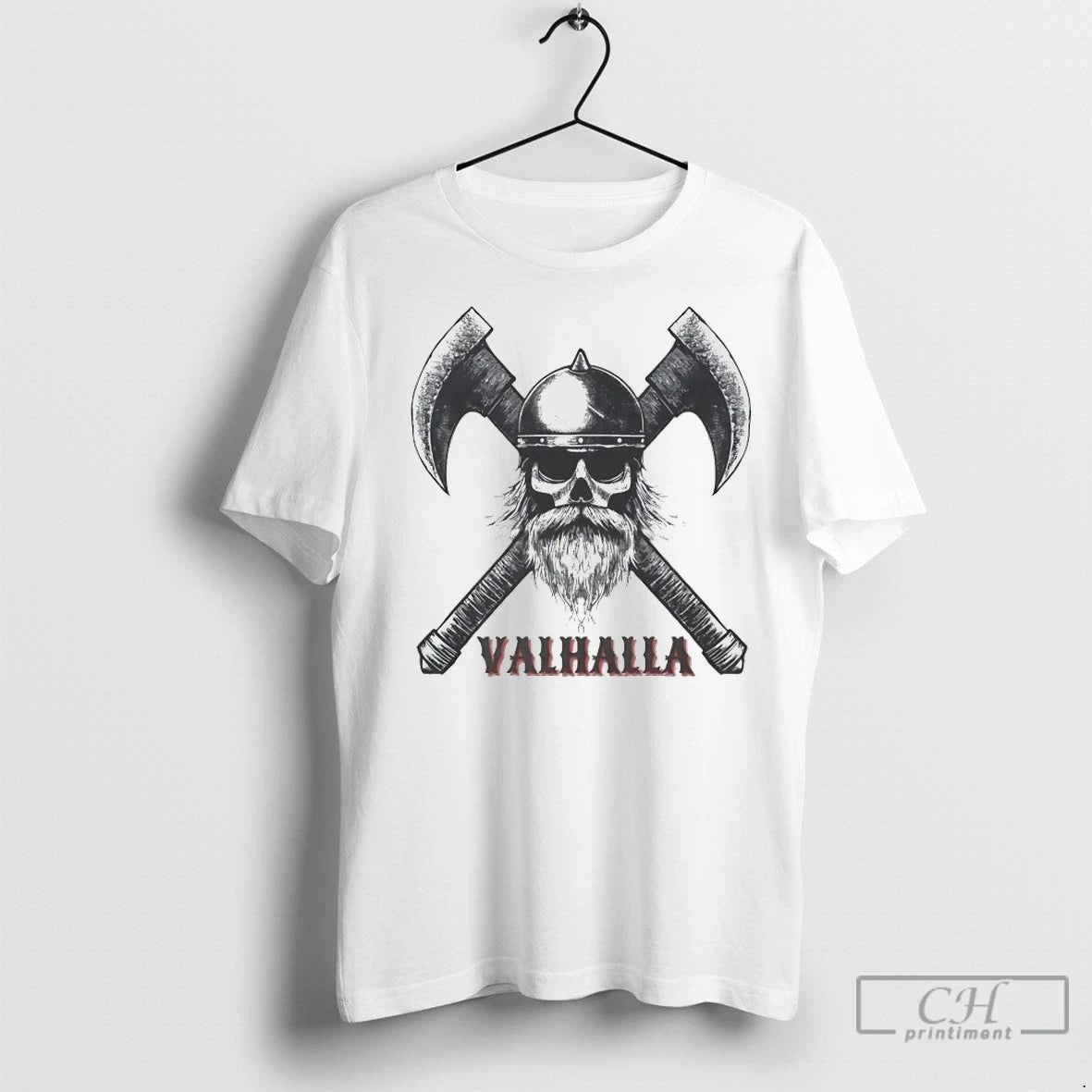 Viking Valhalla Skull Crosses Axe T Shirts