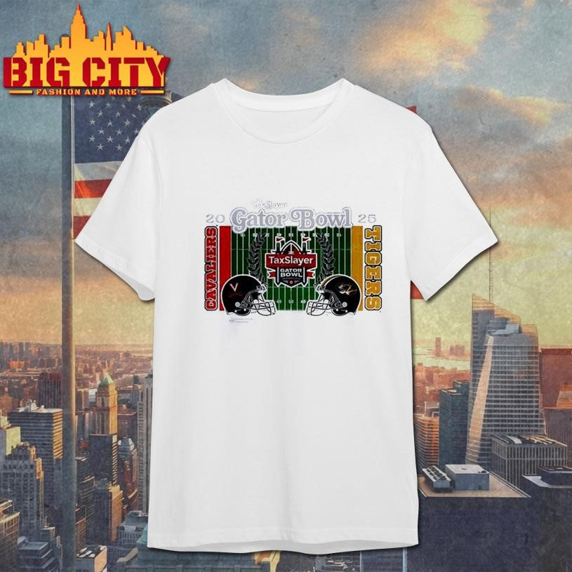 Virginia Cavaliers vs Missouri Tigers 2025 Taxslayer Gator Bowl 2 team helmet Shirt