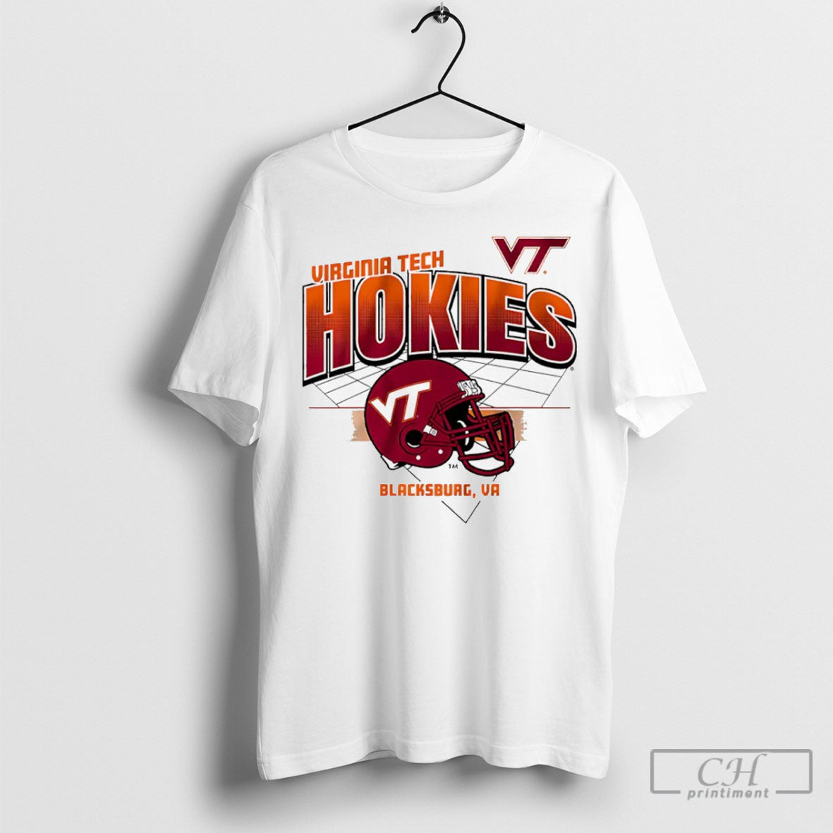 Virginia Tech Hokies Football Blacksburg Va Helmet Grid Shirt Tee