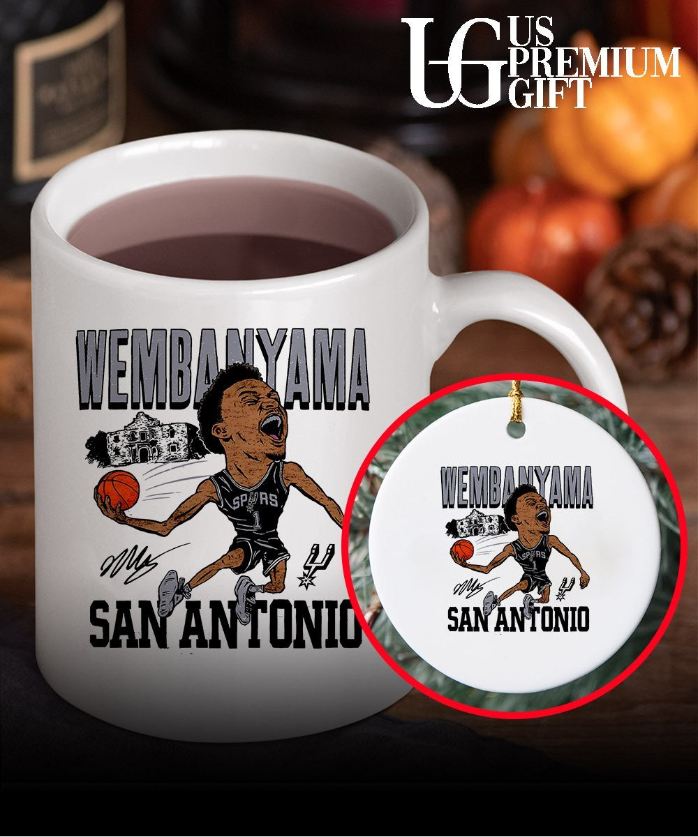 WEMBANYAMA Victor Wembanyama shouting celebrating holding basketball San Antonio Spurs 2024 NBA caricature graphic shirt