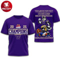 Washington Huskies NCAA 2025 LA Bowl Champions Game Two Sided Shirt