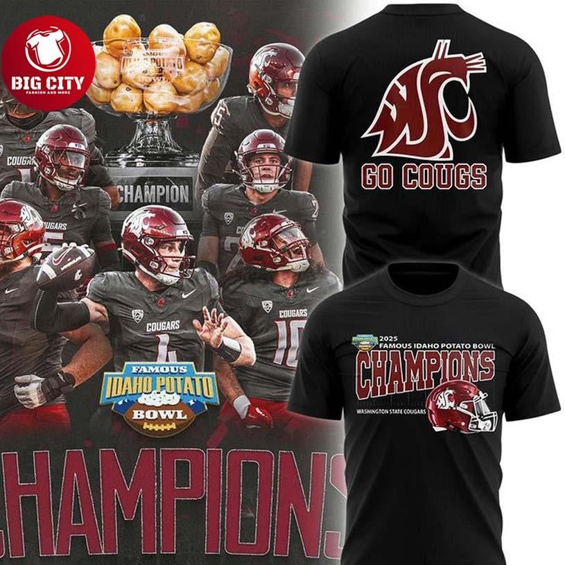 Washington State Cougars 2025 Famous Idaho Potato Bowl Champions Two Sided Shirt