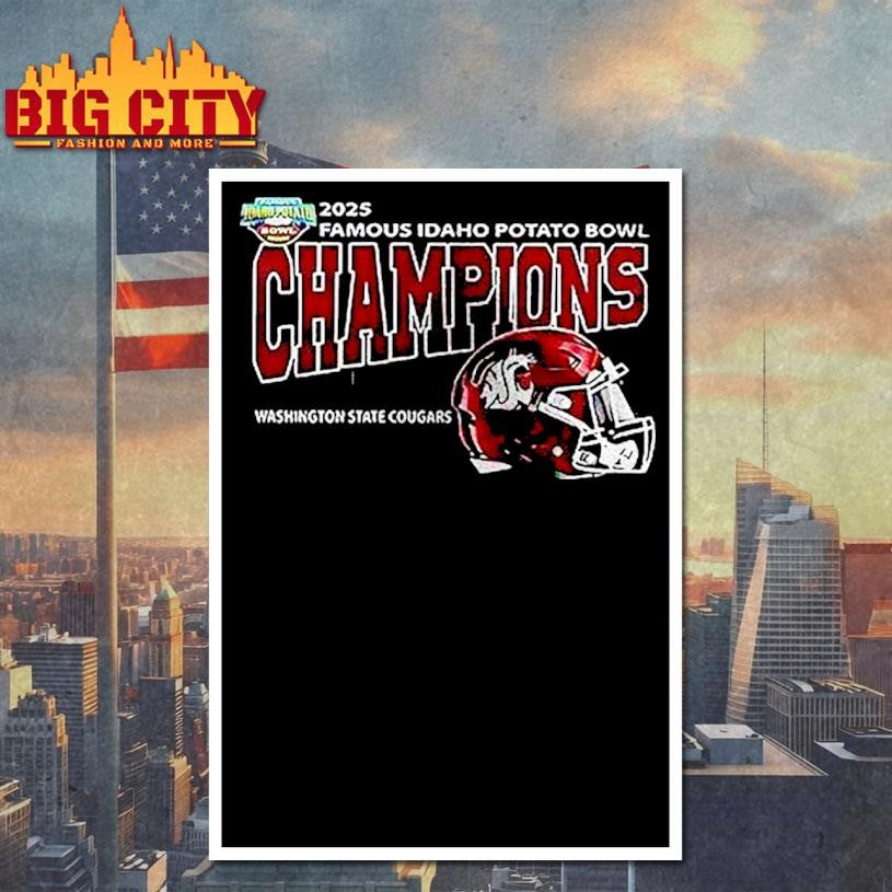 Washington State Cougars Famous Idaho Potato Bowl Champions Go Cougs Logo Helmet Shirt