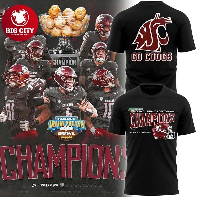 Washington State Cougars Football Are 2025 Famous Idaho Potato Bowl Champions Two Sided Shirt
