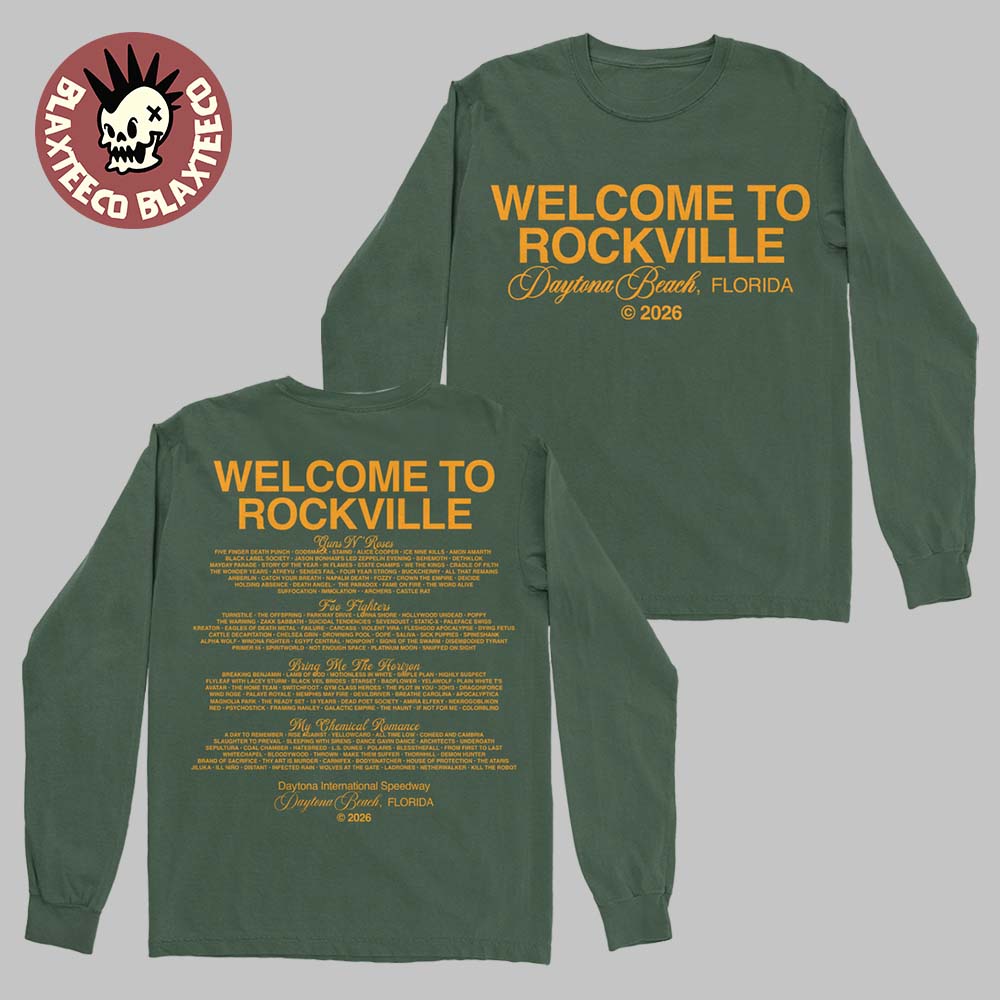 Welcome To Rockville 2026 Festival Merch Daytona Beach Florida Clean Script Green Long Sleeve Tee
