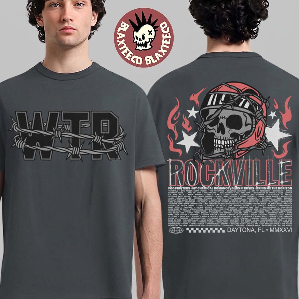 Welcome To Rockville 2026 Festival Merch Daytona Beach Florida Rockville Barbed Helmet Skull Lineup T-Shirt