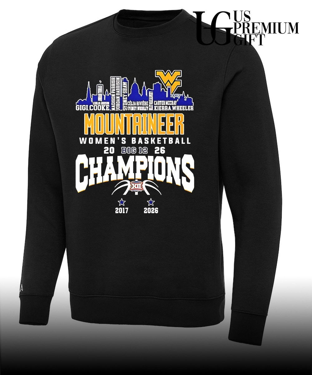 West Virginia Mountaineers Women’s Basketball Champions 2026 player names city skyline T-shirt