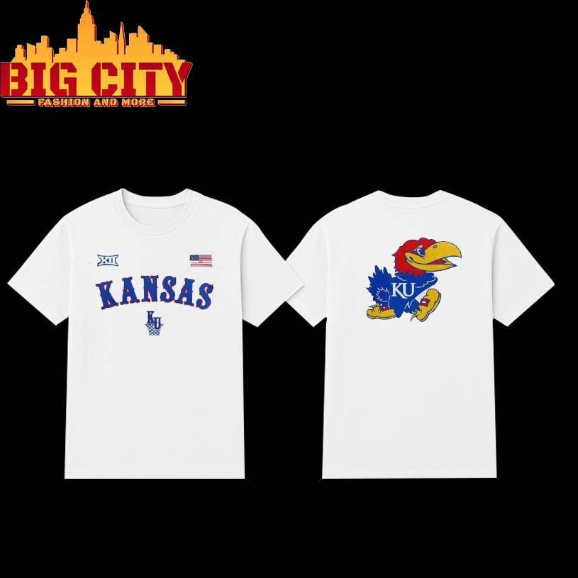 White Kansas Jayhawks Basketball Throwback Uniform Two Sided Shirt