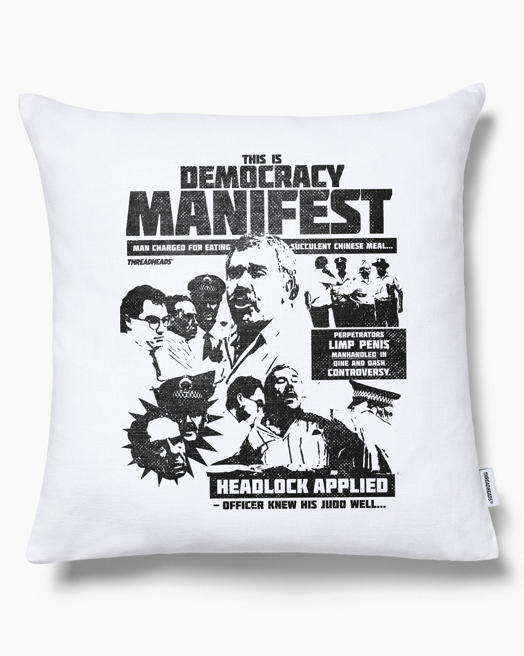 Democracy Manifest: Tabloid Edition Cushion