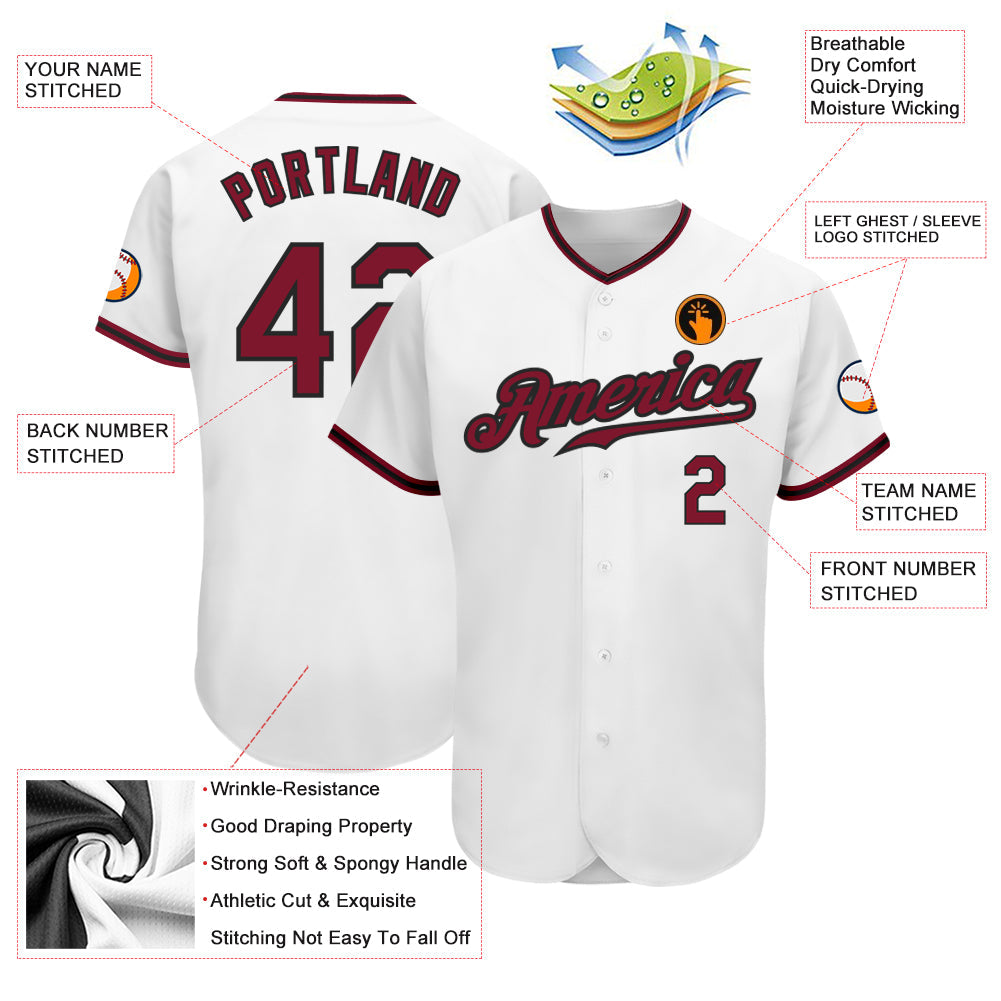 Custom White Crimson-Black Authentic Baseball Jersey