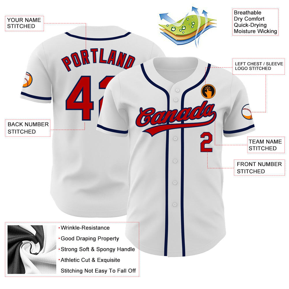 Custom White Red-Navy Authentic Baseball Jersey