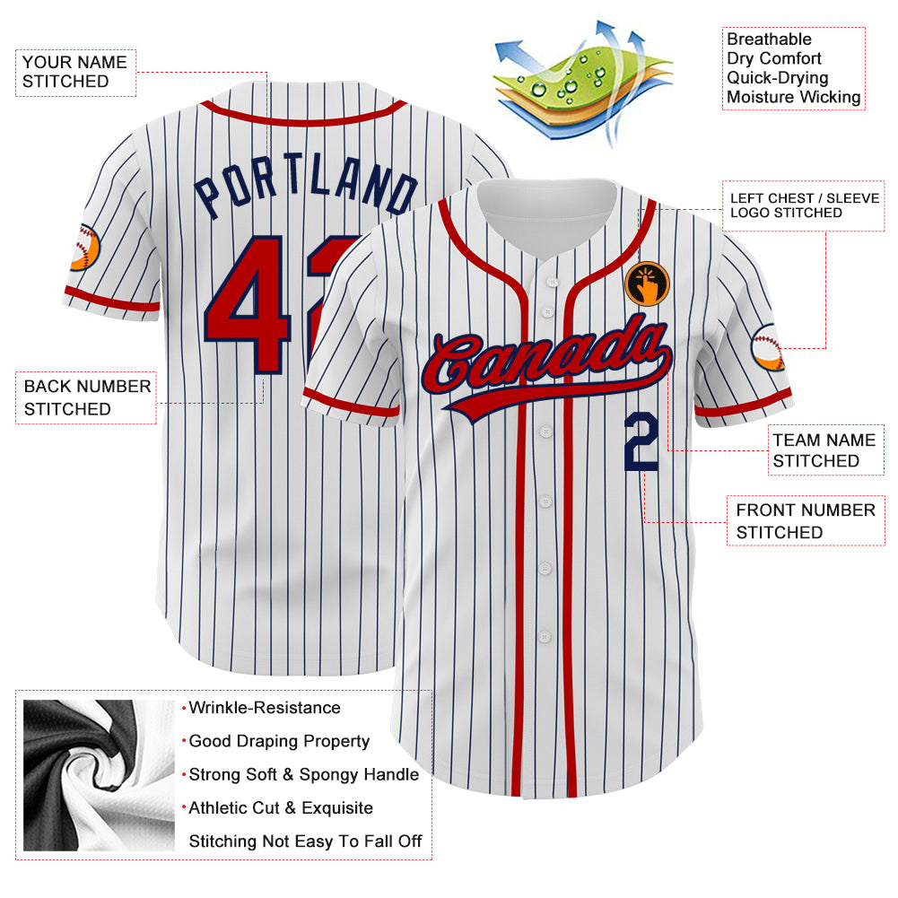 Custom White Navy Pinstripe Red Authentic Baseball Jersey